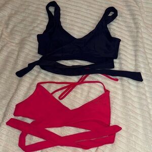Navy blue and Dark pink Wrap Crop Tops
